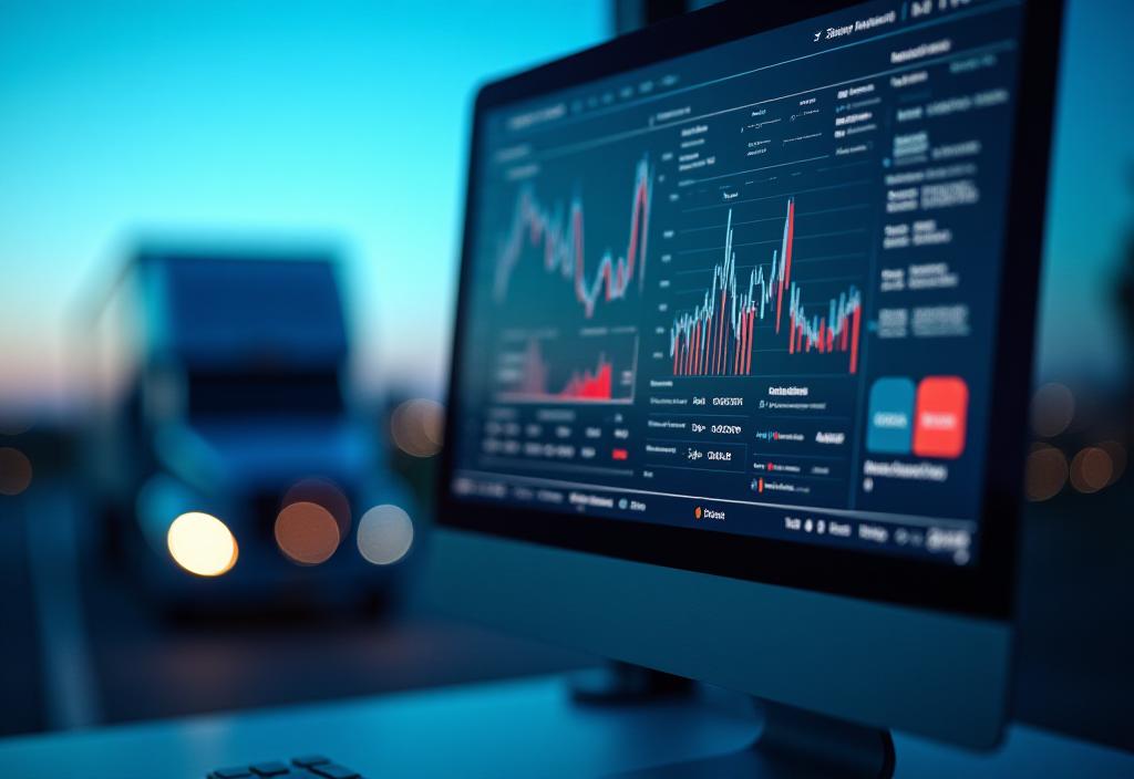 Modern logistics dashboard showing real-time freight tracking and analytics